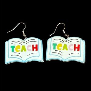 3/$20 Colorful 'Teach' Book Earrings‎